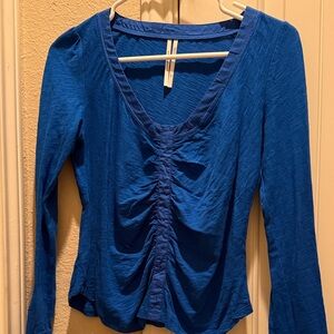Anthropologie Blue Ruched Long-Sleeve Women's Top